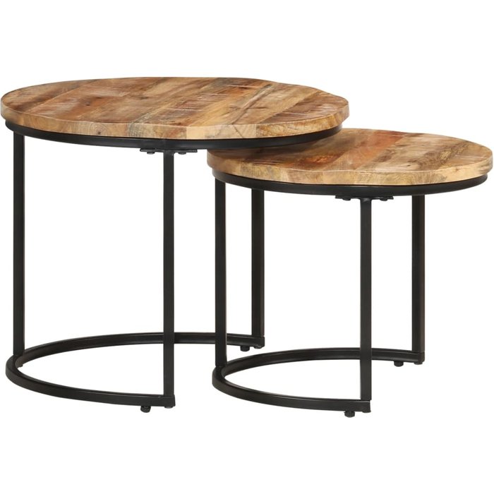 Conjunto de dos mesas auxiliares nido en madera de mango y metal dec031319