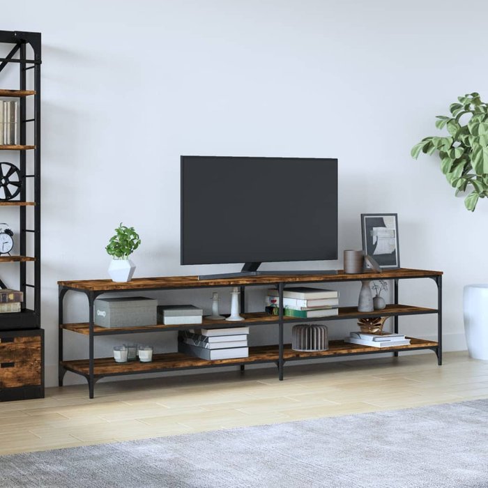 Mueble de tv de roble ahumado 200x30x50 cm de madera contrachapada y metal