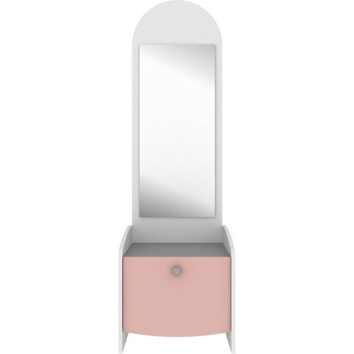 Mesita de noche-tocador con espejo blanco, rosa y gris ringo