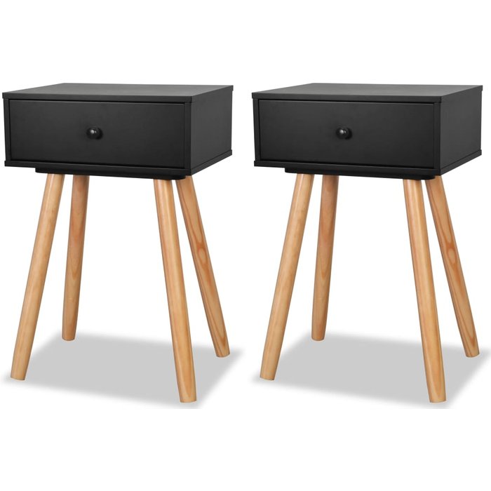 Mesita de noche 2 piezas madera maciza de pino 40 x 30 x 61 cm negro