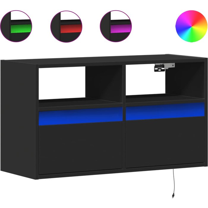 Mueble de tv de pared con luces led negro 80x31x45 cm - comfortxl