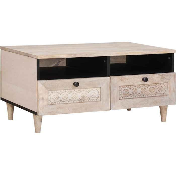 Mesa de café con cajón 80 x 54 x 40 cm madera maciza de mango