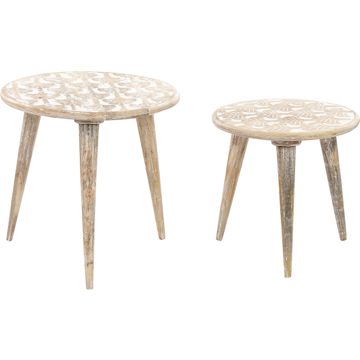 Beliani conjunto de 2 mesas auxiliares hursi madera de mango marrón/blanco