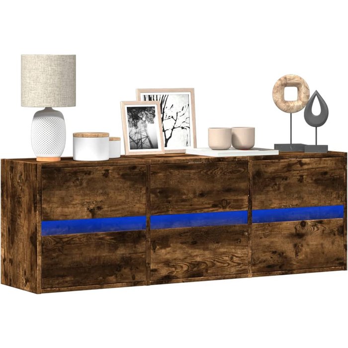 Vidaxl mueble de tv de pared con luces led roble ahumado 130x31x45 cm