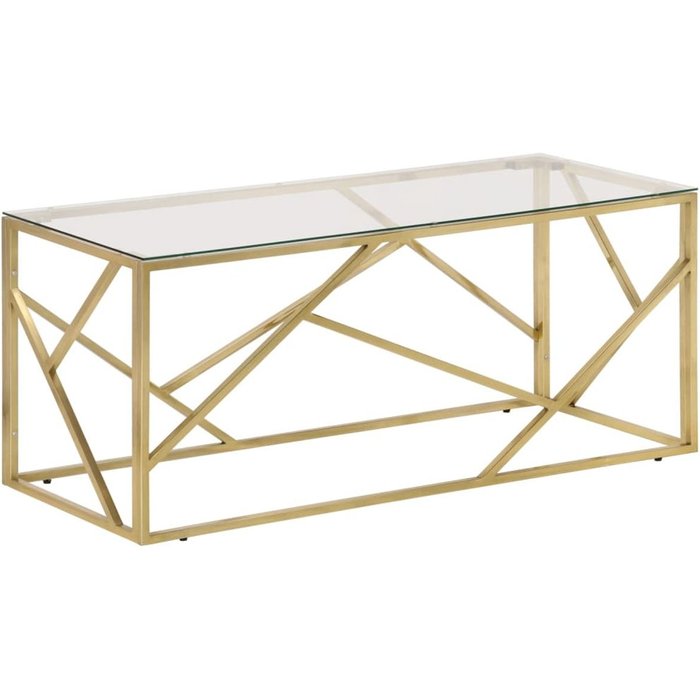 Mesa de centro acero inoxidable y vidrio templado dorado 45x110x45 cm