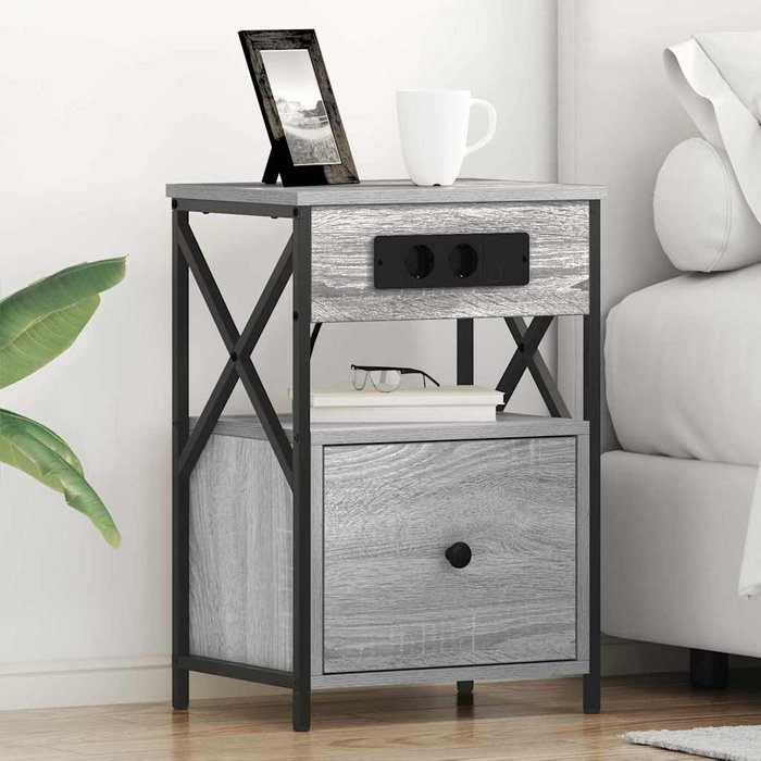Maison exclusive - armario de noche con cajón gris sonoma 40 x 31 x 60 cm