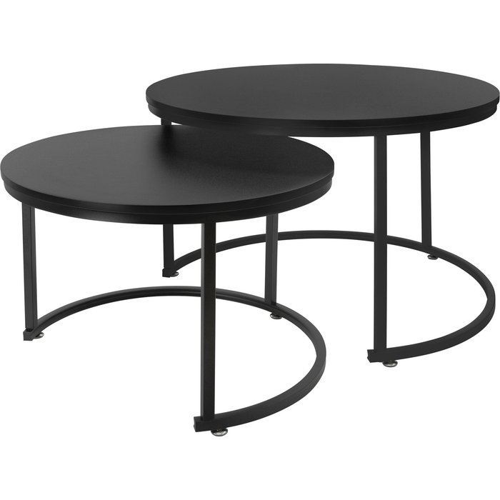 Set 2 mesas de centro salón mesita auxiliar mdf roble negro mate ø74x48/ø59x40cm