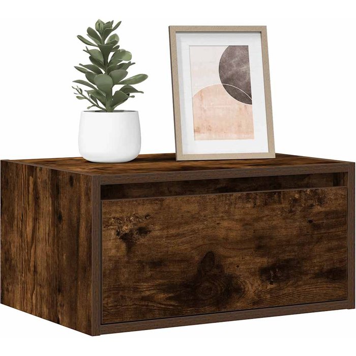 Mesita de noche de pared con luces led, roble ahumado