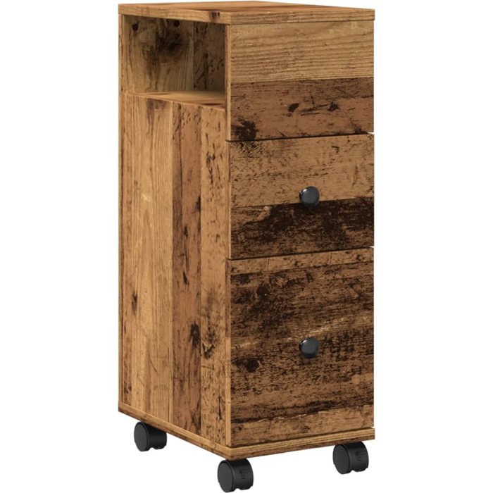 Armario de ba?o estrecho con ruedas madera envejecida - comfortxl
