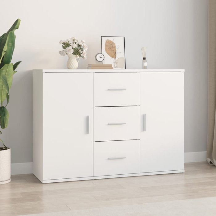 Aparador blanco de 91x29,5x65 cm, madera de ingeniería.