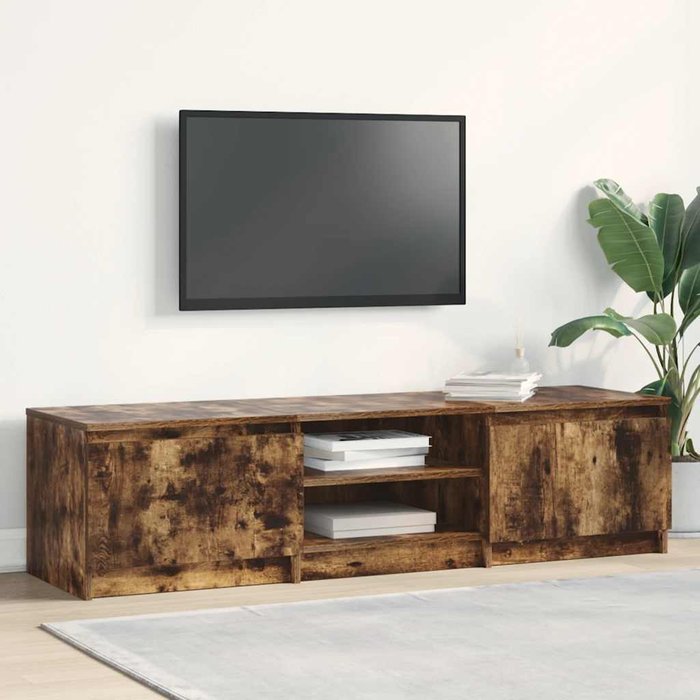 Mueble de tv de roble ahumado, 140x40x35,5 cm, madera de ingeniería