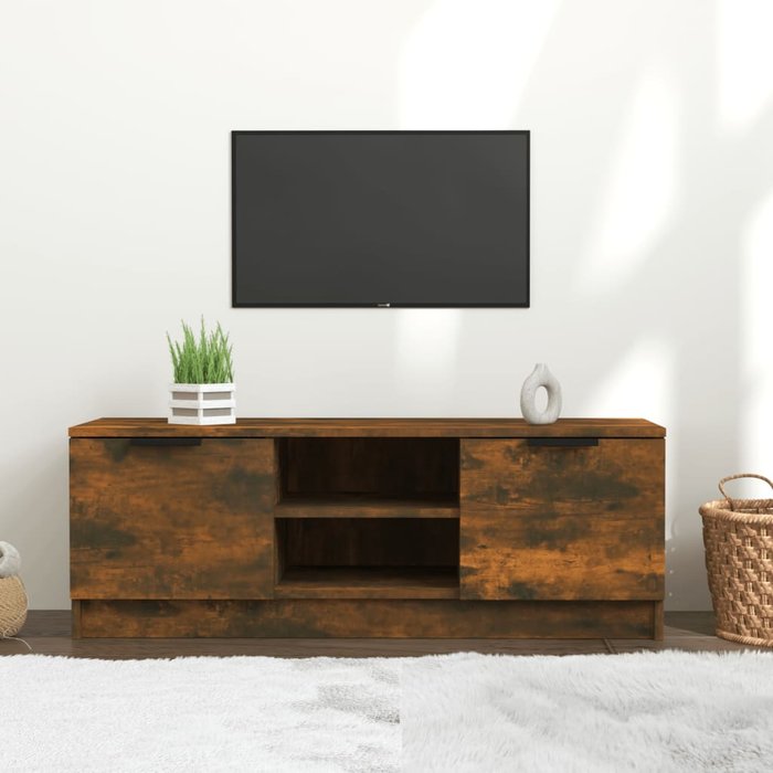 Mueble de tv de roble ahumado 102x35x36,5 cm madera de ingeniería