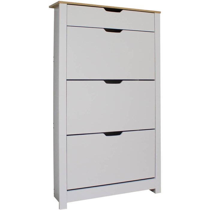 Zapatero de diseño moderno tivoli color blanco y madera de 78x24x140 cm