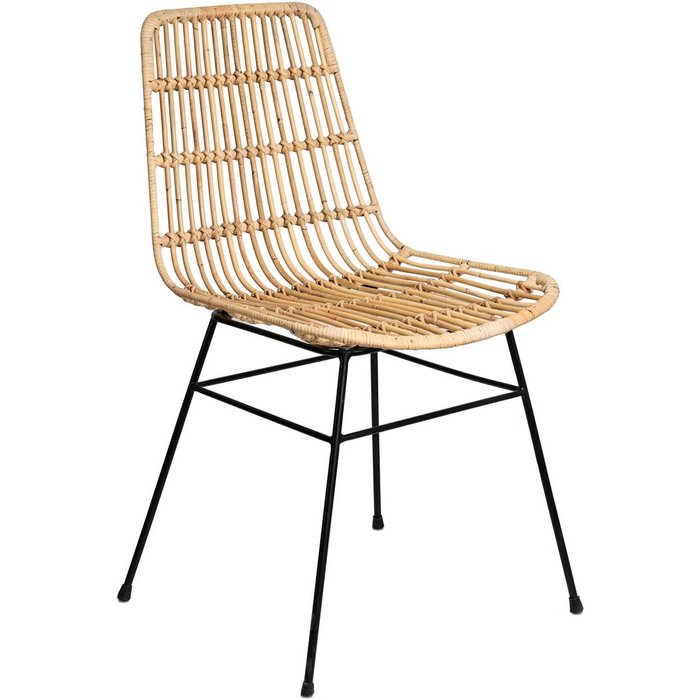 Silla lori de ratan natural y patas metalicas negro