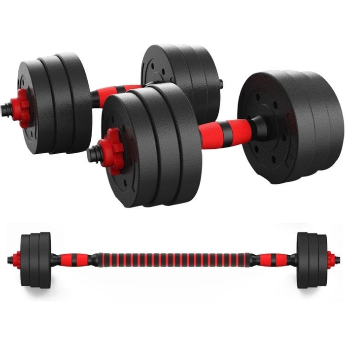 Juego de mancuernas 2 en 1 ajustables de 50kg con barra extensible fitness tech