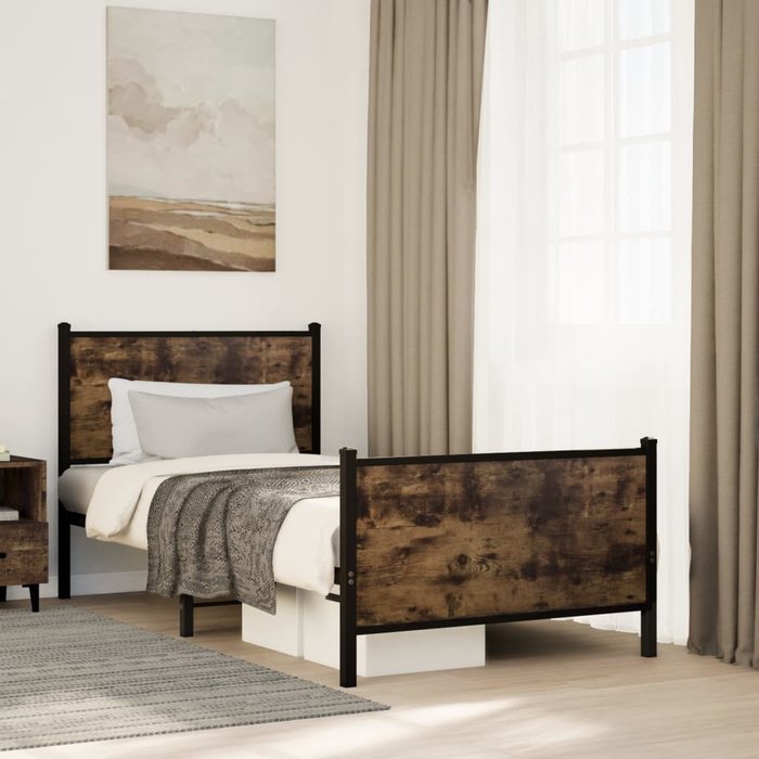 Estructura de cama sin colchón metal roble ahumado 90x190 cm vidaxl