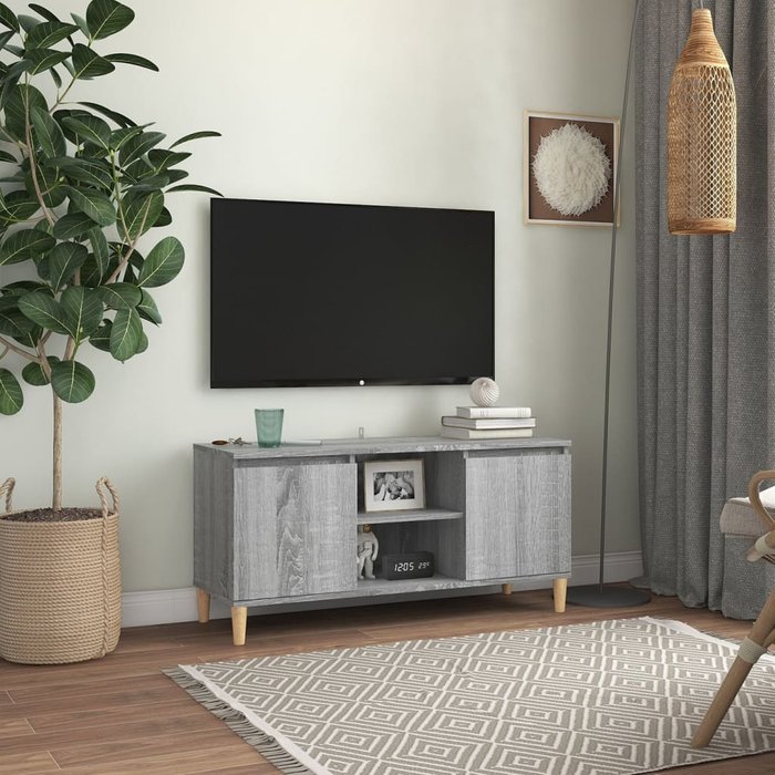 Mueble tv con patas de madera maciza sonoma gris 103,5x35x50 cm