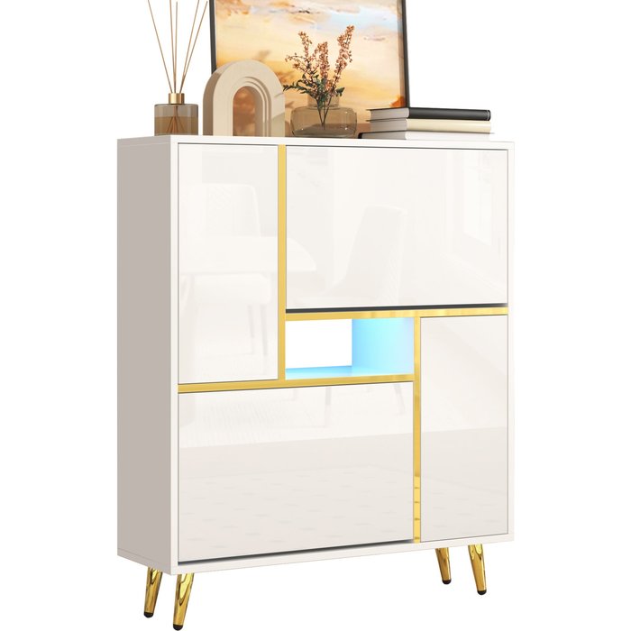 Zapatero 80x25x96cm elegante con luz led 16 colores tablero de partículas blanco