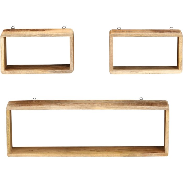 Juego de estantes cubo de pared 3 piezas madera maciza de mango- comfortxl
