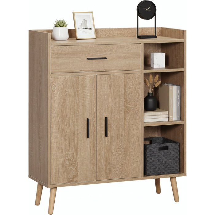 Aparador moderno 2 puertas 1 cajón 3 estantes 80x30x96cm madera natural