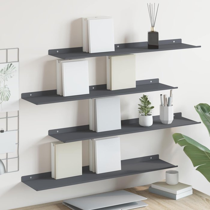 Estante flotante, 4 unidades, antracita, 80 x 18 x 2,5 cm, acero