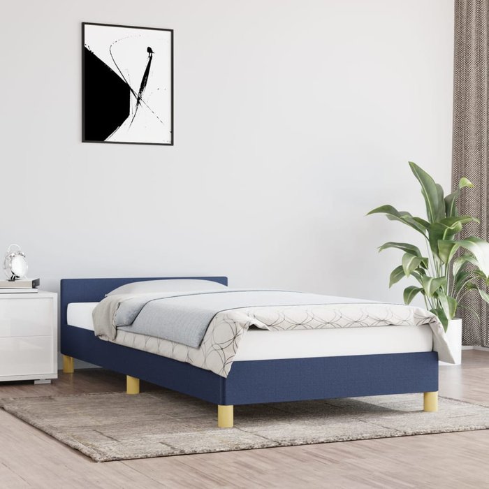 Estructura de cama con cabecero azul 100 x 200 cm tela
