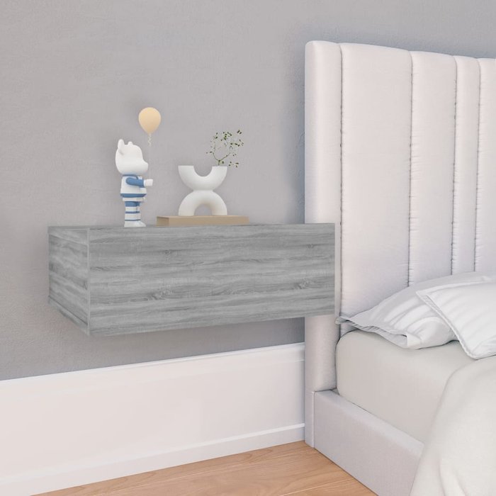 Maison exclusive - mesita de noche flotante madera contrachapada gris 40x30x15cm