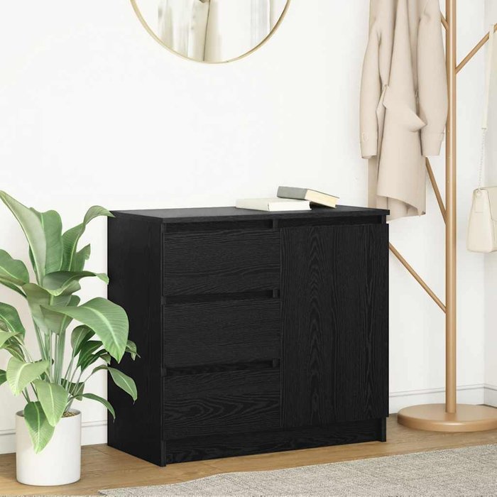 Aparador con cajón, roble negro, 71x35x65 cm, madera de ingeniería