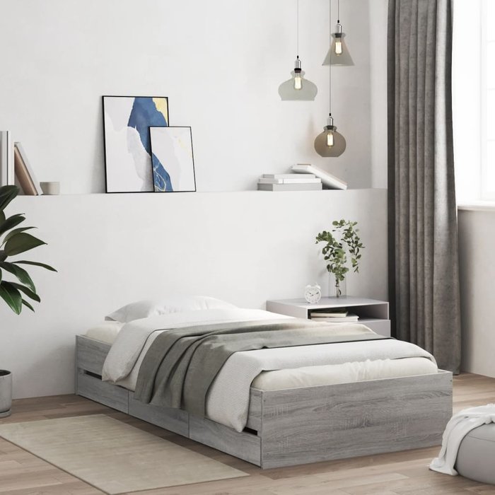 Cama con cajones madera de ingeniería gris sonoma 75x190 cm vidaxl