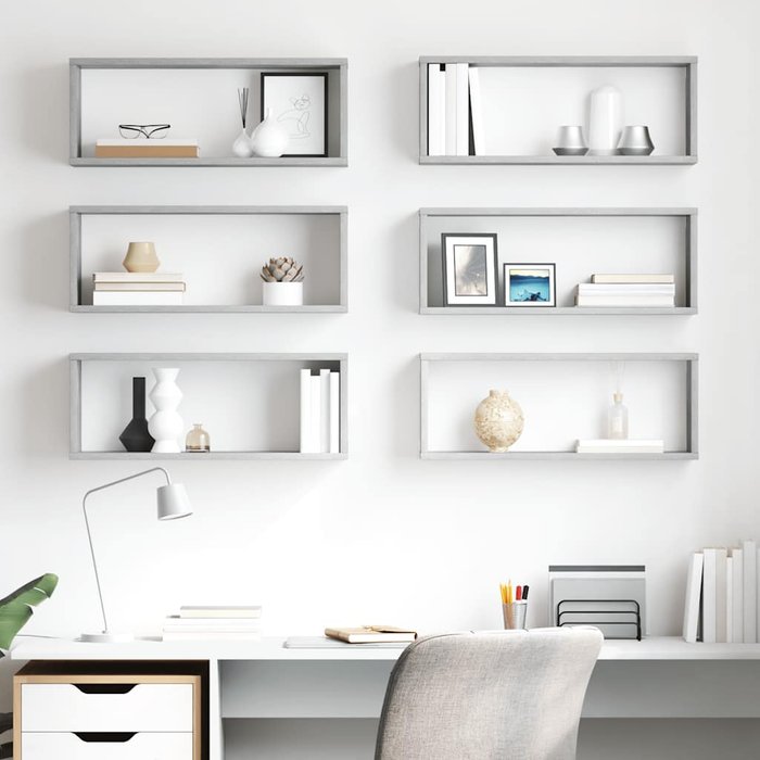 Estanterías cúbicas de pared, 6 unidades, gris hormigón, madera de ingeniería.