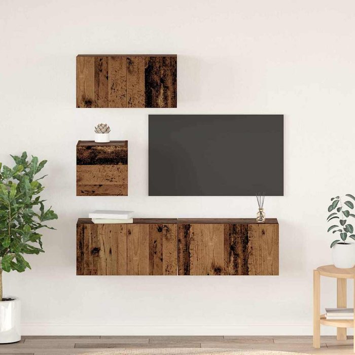 Vidaxl set de tv otro 4 pcs madera envejecida 60 x 30 x 30 cm