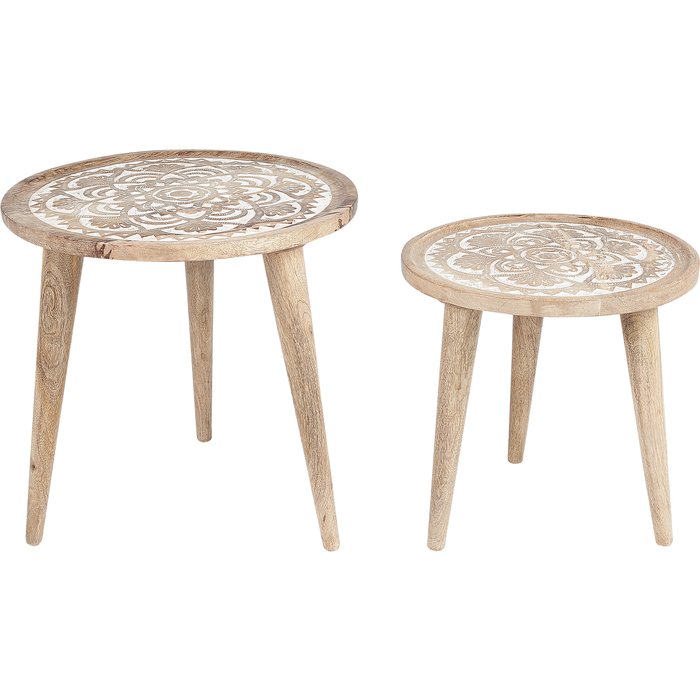 Beliani conjunto de 2 mesas auxiliares sakita madera de mango marrón/blanco