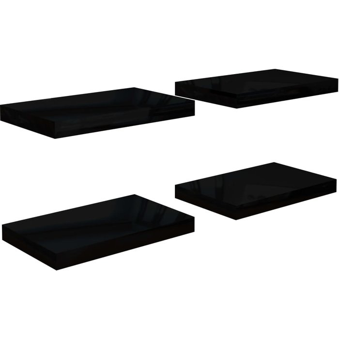 Estante flotante de pared 4 uds mdf negro brillo 40x23x3,8 cm- comfortxl