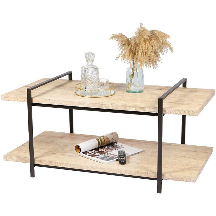 Mesa baja colección daryl - estilo industrial, color roble y negro