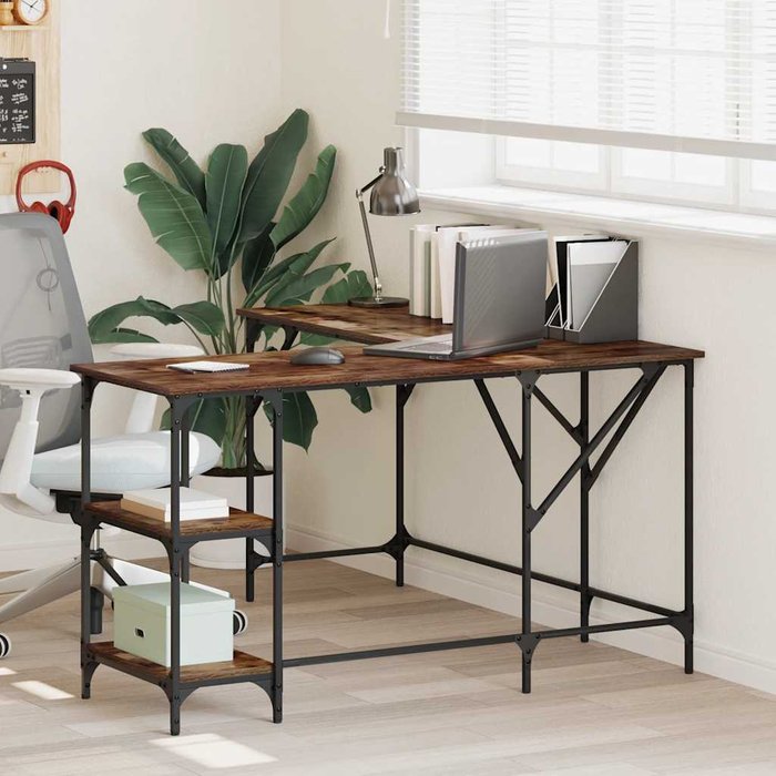 Escritorio de roble ahumado, 139x139x75 cm, madera de ingeniería.