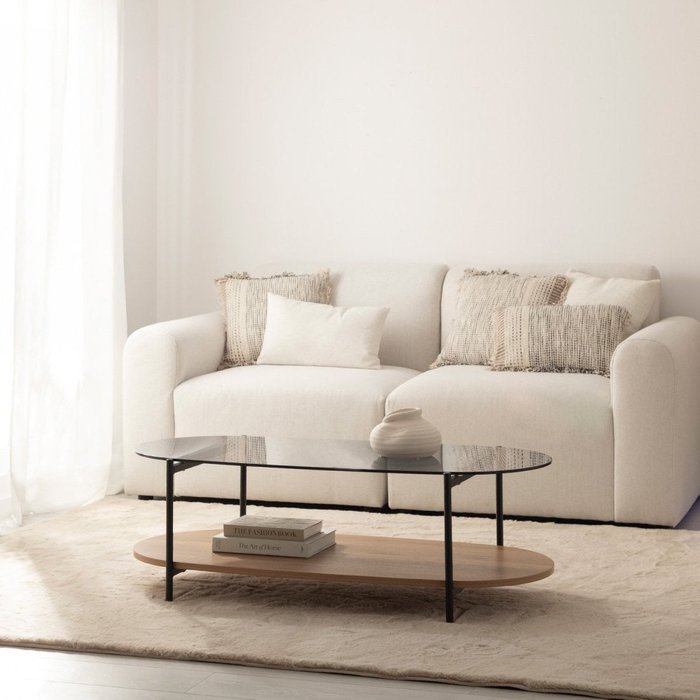 Mesa de centro fija de cristal natural-negro 120x40 cm