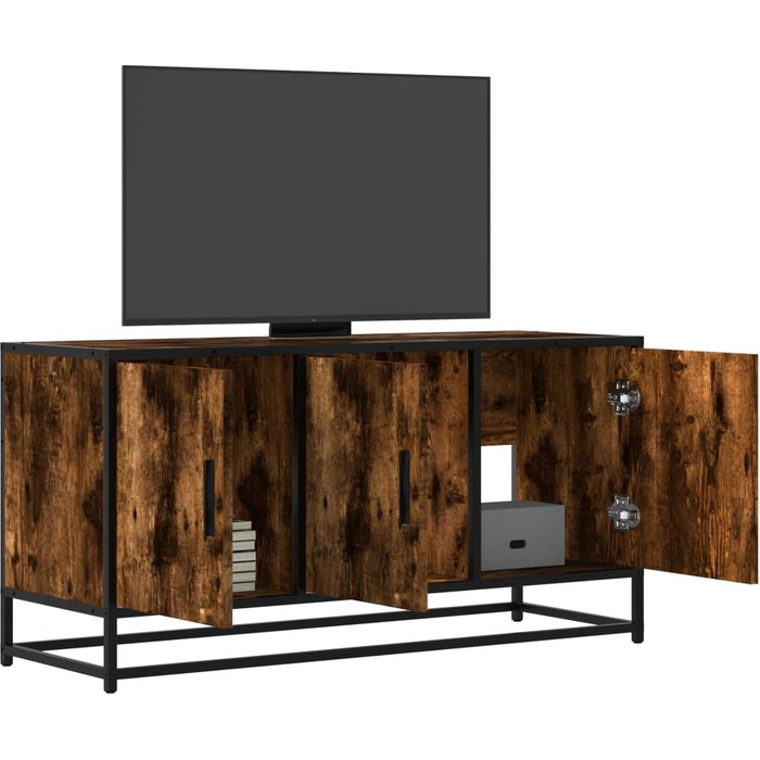 Maison exclusive - mueble tv metal y madera ingeniería roble humo 100x35x50 cm