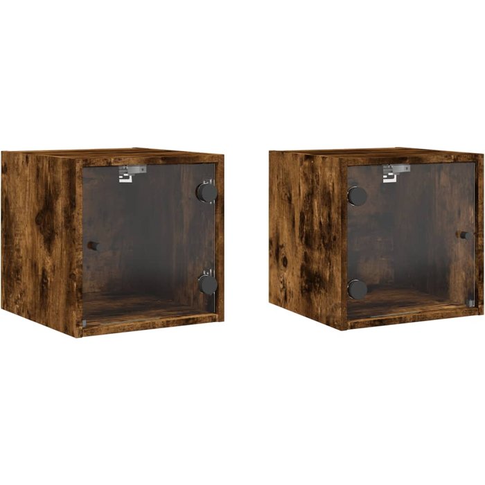 Mesitas noche puertas de vidrio 2 uds roble ahumado 35x37x35 cm - comfortxl
