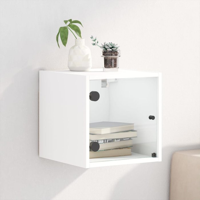 Maison exclusive - mesita de noche con puerta de vidrio blanco 35x37x35 cm