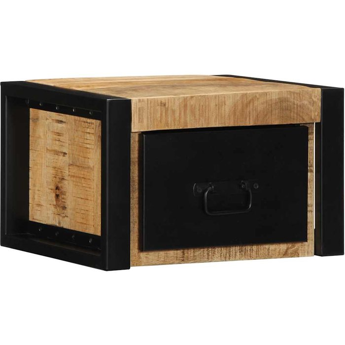 Mesita de noche de 40x35x25 cm, madera maciza de mango natural.