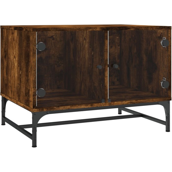 Mesa de centro puertas de vidrio roble ahumado 68,5x50x50 cm