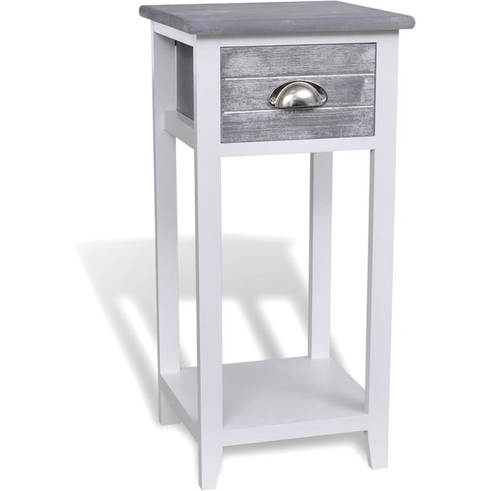 Mesita de noche,mesilla de noche con 1 cajón gris y blanca cfw43512