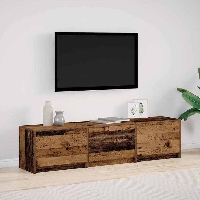 Mueble de tv con tiras led, acabado madera antigua, 165 x 34 x 40 cm