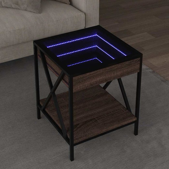 Mesa de centro infinity con iluminación led, roble marrón, 40x40x49 cm