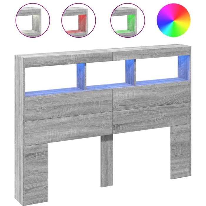 Cabecero de cama - mueble cabecero con luz led gris sonoma 140x17x102 cm