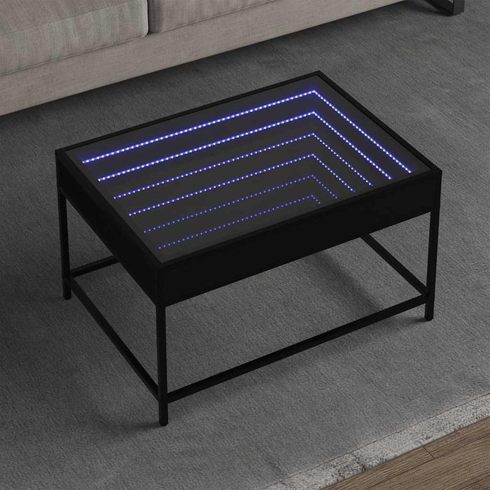 Mesa de centro con iluminación led infinita, negra, 70x50x41 cm