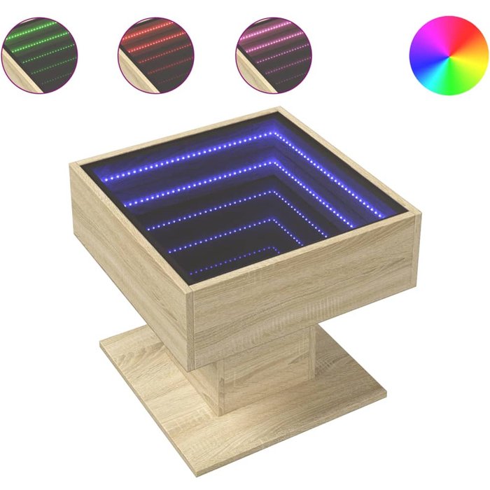 Mesa de centro de madera compuesta de roble sonoma y led 50x50x45 cm - comfortxl