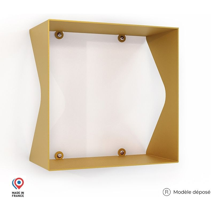 Estante de pared cubo escotado deco-gem, acero acabado epoxi dorado. 30x30x15 cm