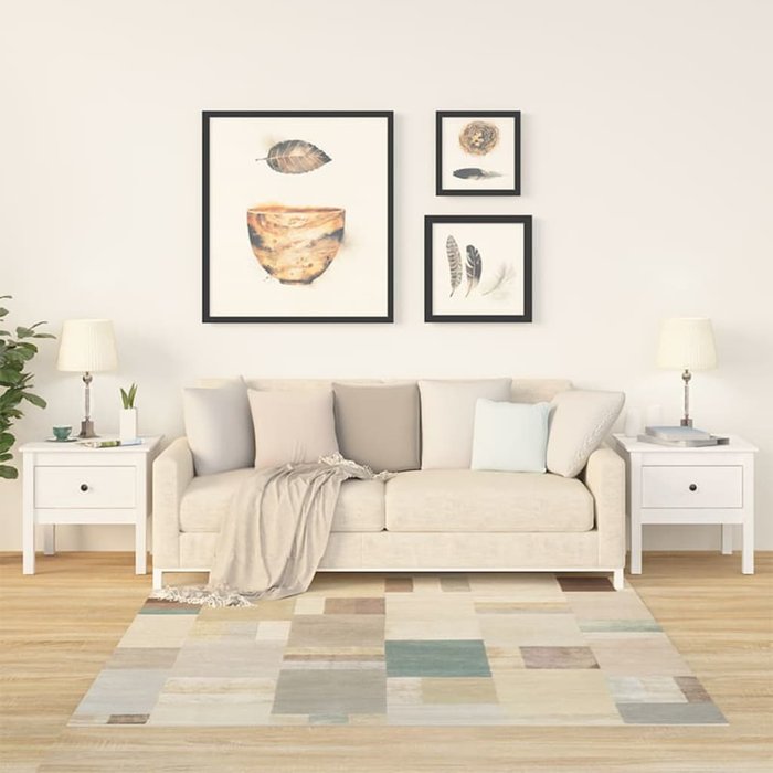 Mesitas auxiliares, 2 unidades, blancas, 50x50x49 cm, madera maciza de pino.