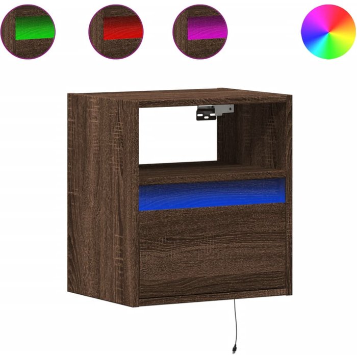 Mesita de noche,mesilla de noche de pared con luces led roble marrón cfw307143